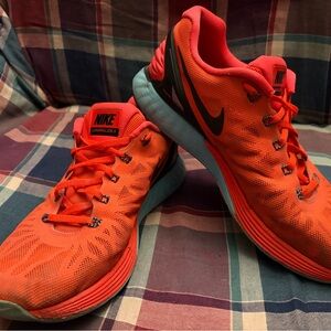 Nike Orange and Light Blue Lunarglide 6 Running Shoes